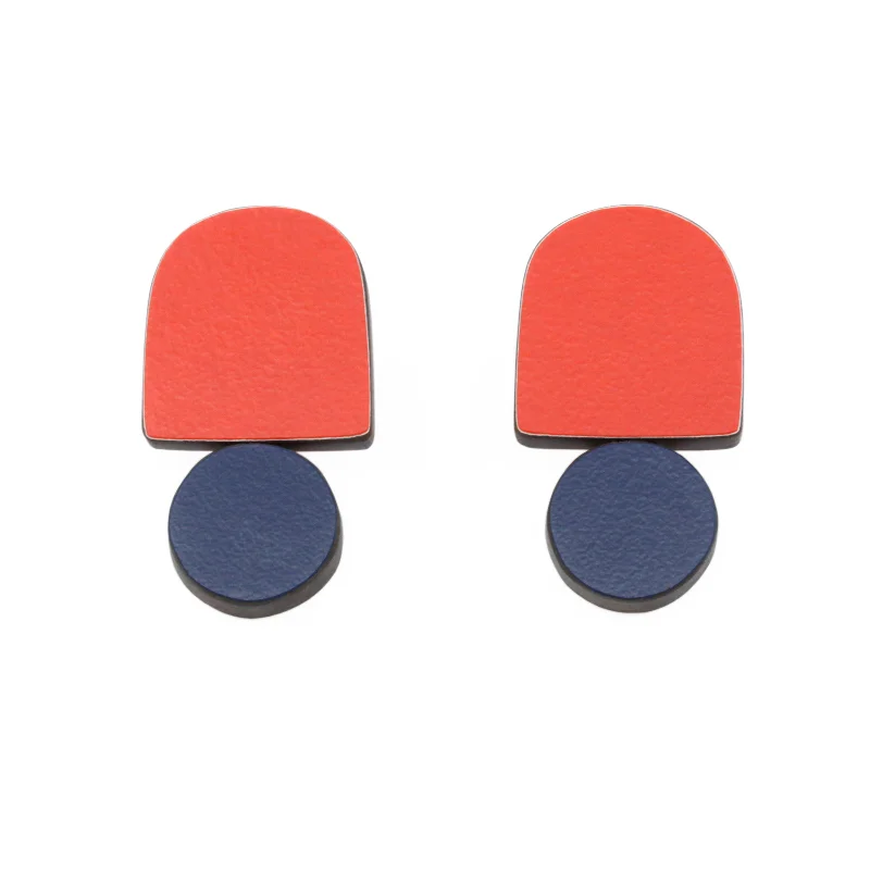 Multicolored Bead - Embellished Stud Earrings in Turquoise and Coral for a Tropical LookRed and Navy Arc Studs