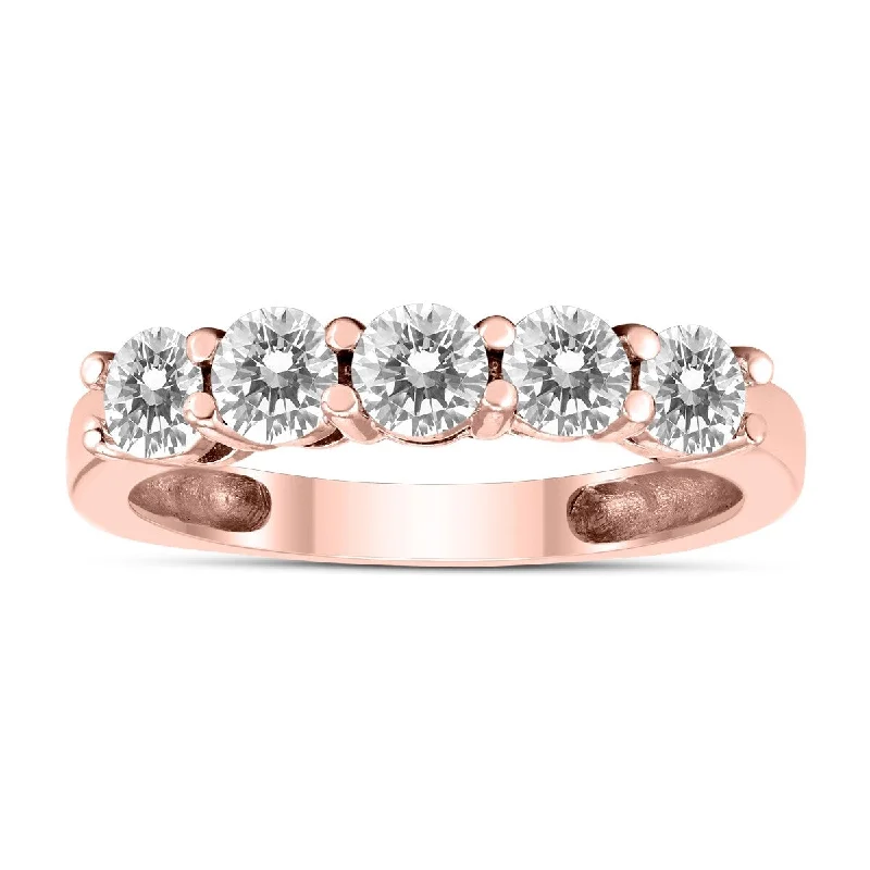 Cluster - Style Women's Diamond Rings with Multiple Small Diamonds Arranged in a Stunning PatternMarquee 1 Carat TW Five Stone Diamond Wedding Band in 14K Rose Gold