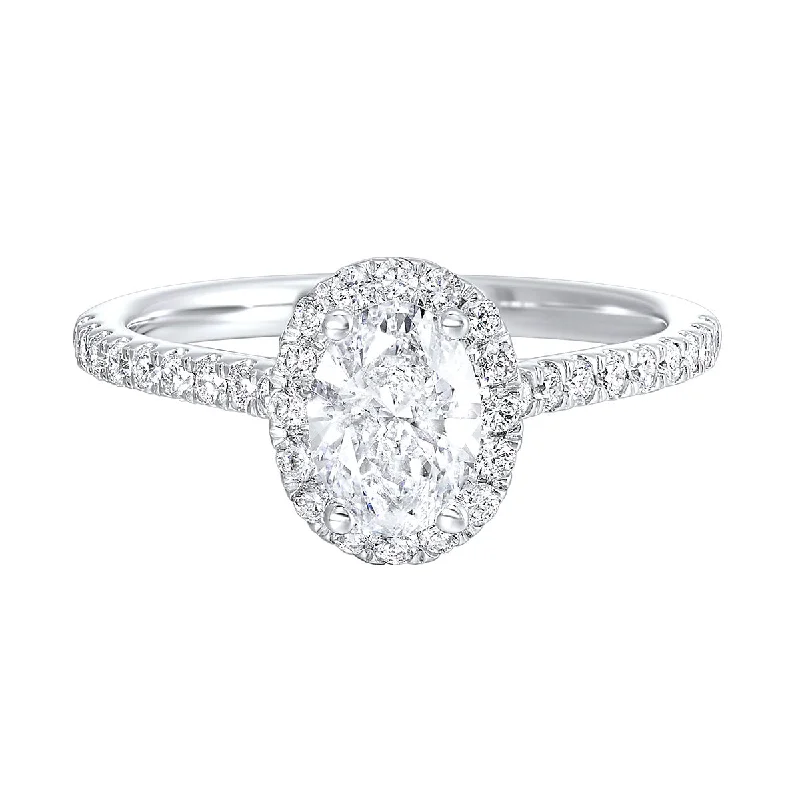 Princess - cut diamond engagement ring with a pavé - set band in platinumOval Cut Lab Created Diamond Engagement Ring with Halo