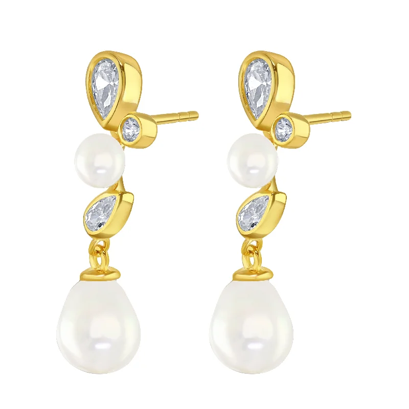 Vintage - Inspired Filigree - Worked Stud Earrings in Gold - Tone for an Antique AestheticGold Vermeil Pearl Cubic Zirconia Bezel Set Earrings