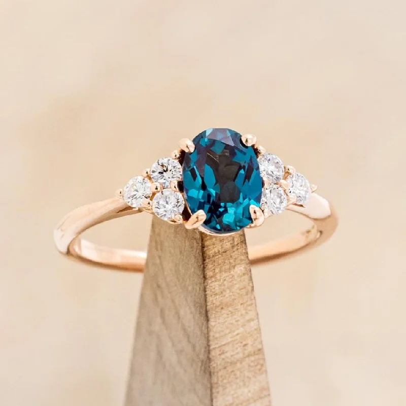 Men's Turquoise Engagement Rings in 925 Silver with a Southwestern - Inspired Band"RHEA" - OVAL CUT LAB-GROWN ALEXANDRITE ENGAGEMENT RING WITH DIAMOND ACCENTS