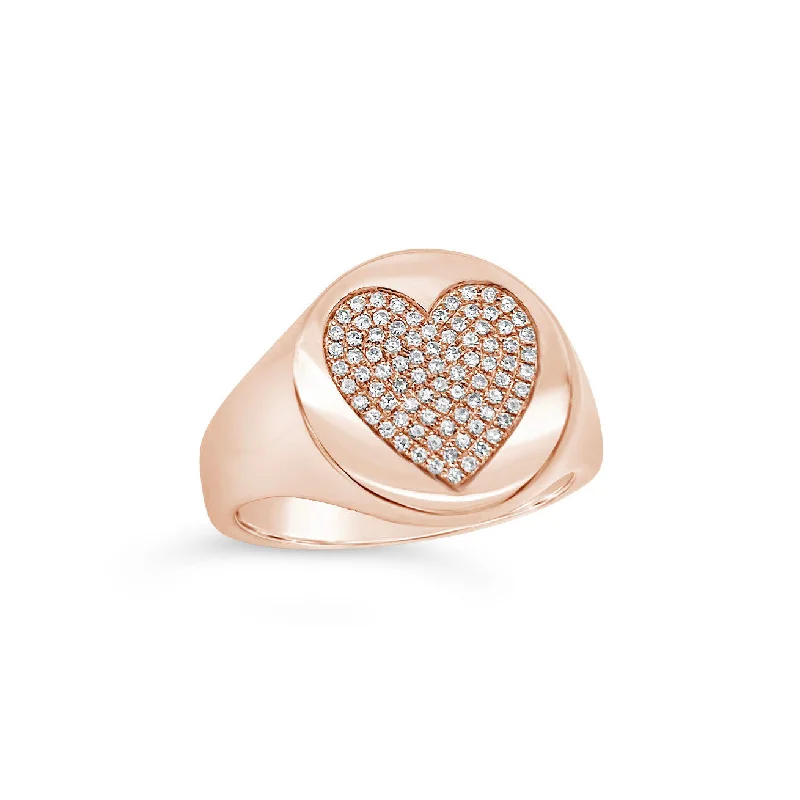 Enamel - Coated Fashion Rings in Bright Colors with Animal - Print PatternsPave Diamond Heart Signet Ring