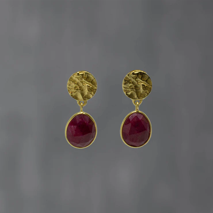 Two - Tone Gold and Silver Plated Clover Stud Earrings for a Lucky and Stylish SymbolGold Vermeil Ruby Textured Oval Earrings