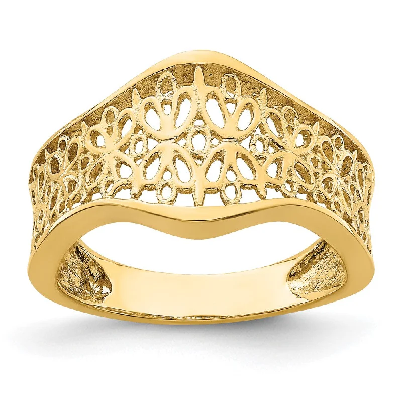 Open - Band Fashion Rings in Sterling Silver with Gemstone Inlays14k Yellow Gold Cut-Out Pattern Scalloped Edge Ring