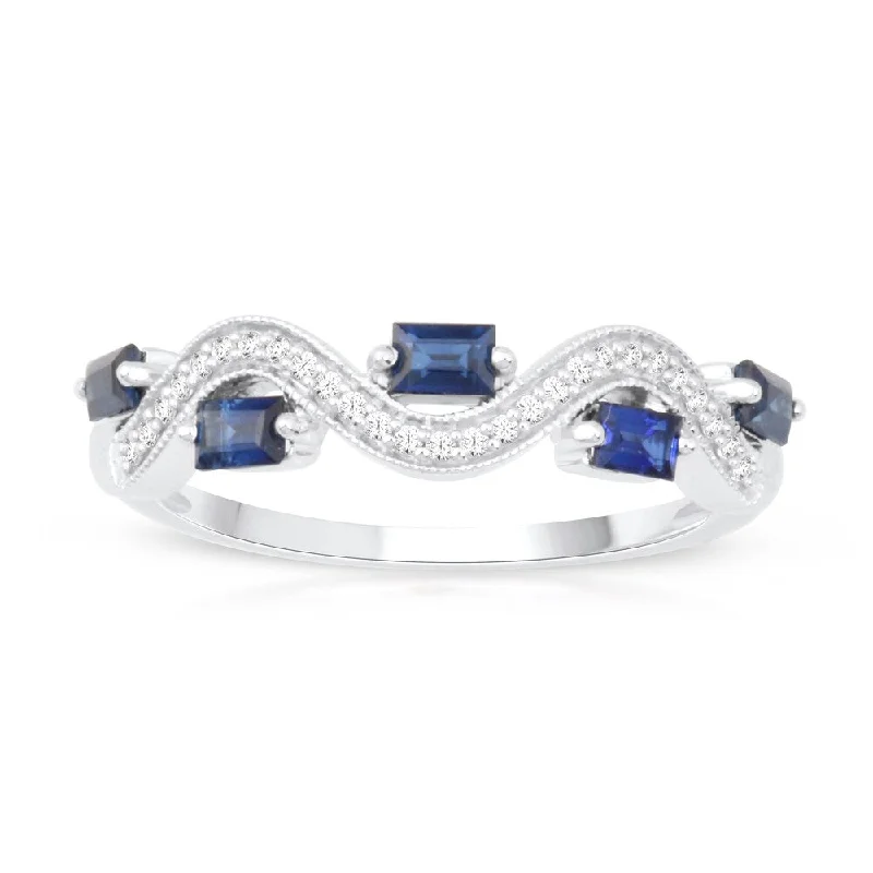 Cushion - Cut Women's Diamond Rings in Platinum with a Soft and Romantic AppearanceBaguette Cut Sapphire Gemstone 1/20ct TDW Diamond Band in Silver