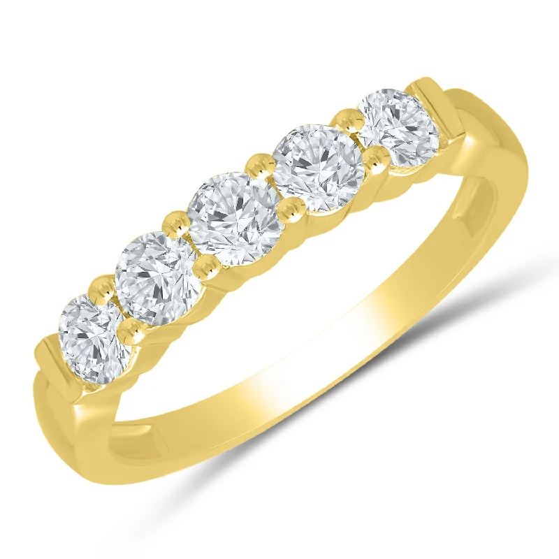 Princess - cut diamond engagement ring with a pavé - set band in platinumYellow gold diamond anniversary band, 0.75ctw