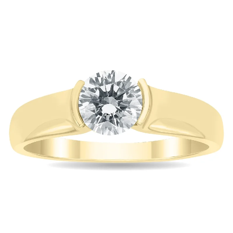 Marquise - Cut Women's Diamond Rings in Palladium for a Unique and Elongated ShapeMarquee Certified 1 Carat Half Bezel Diamond Solitaire Ring in 10K Yellow Gold