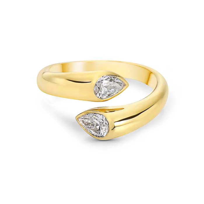 Rhinestone - Embellished Fashion Rings in Silver - Tone Metal for a Glamorous TouchCharles Krypell Pear Diamond Bypass Ring in 18K Yellow Gold