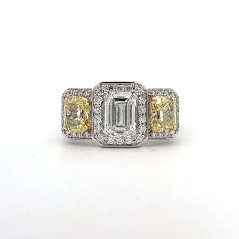 Cluster - Style Women's Diamond Rings with Multiple Small Diamonds Arranged in a Stunning PatternEmerald Cut Canadian Diamond Ring with Fancy Yellow Radiant Diamond Accents