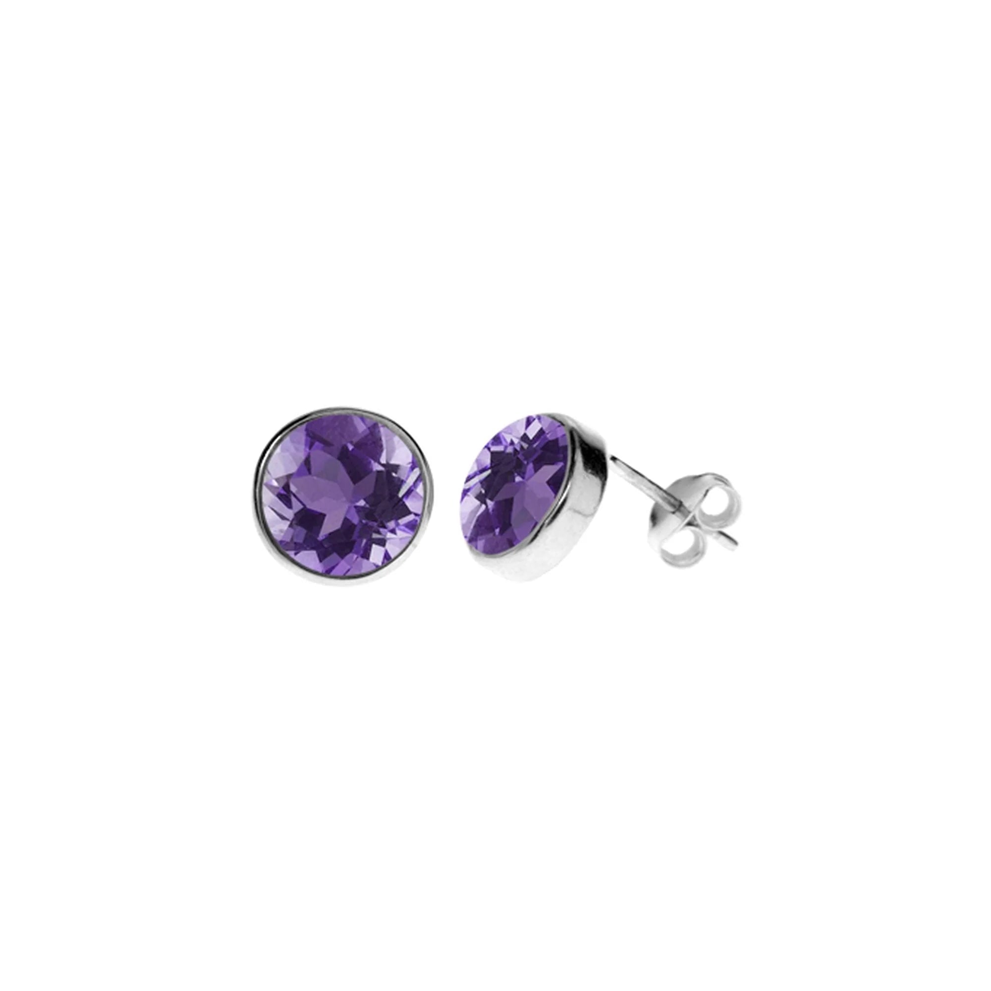 Adjustable - Back Crystal Stud Earrings in Clear for a Sparkling and Versatile PieceSterling Silver Round Faceted Amethyst Stud Earrings