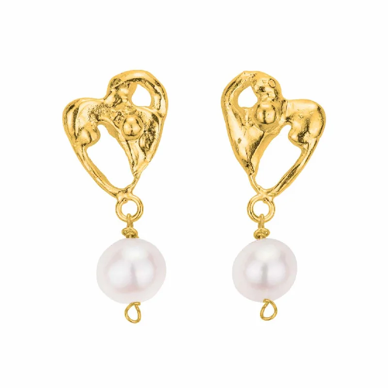 Rose Gold - Tone Geometric - Patterned Stud Earrings for a Modern and Trendy LookMolten Heart & Pearl Studs