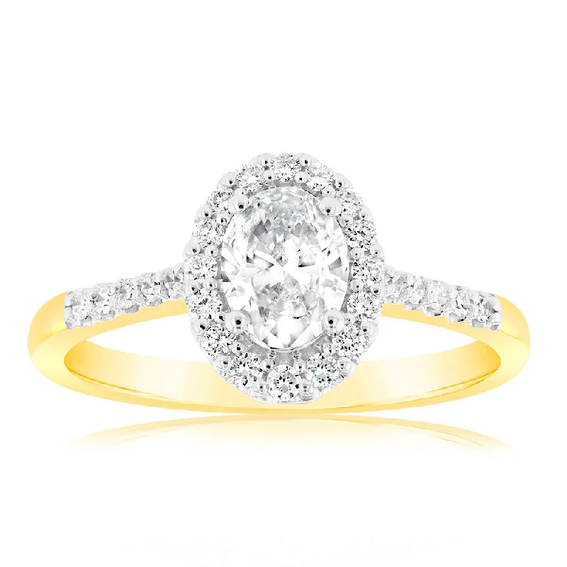 Signature - Design Women's Diamond Rings with a Brand - Specific Pattern and High - Quality DiamondsLuminesce Lab Grown 18ct Yellow Gold 1 Carat Diamond Oval Halo Ring