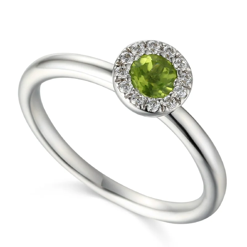 Women's Diamond Rings with Side - Stone Pave Setting for a Sparkling and Continuous Shine9ct White Gold Peridot and Diamond Cluster Birthstone Ring