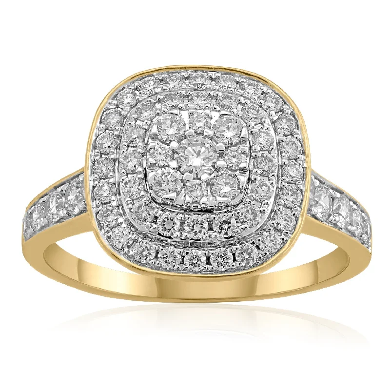 Cathedral - Style Women's Diamond Rings with a Raised Center Setting and Elaborate Metalwork18K YG Bridal Diamond Ring-1pc