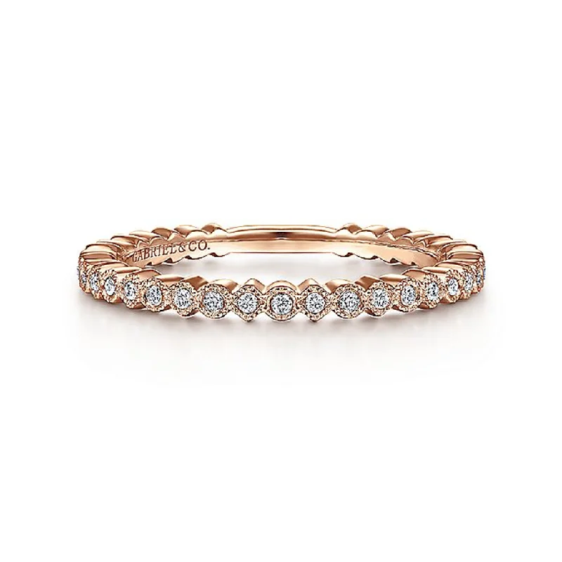 Fashion Rings with Zodiac Symbols in Gold - Filled Metal for a Personalized Touch14K Rose Gold Scalloped Stackable Diamond Band