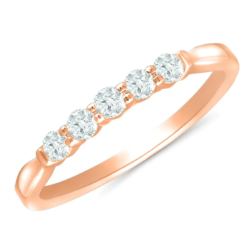 Emerald and diamond engagement ring in a vintage - inspired platinum bandRose Gold Diamond Anniversary Band with 5 Prong Set Diamonds, 0.25 cttw