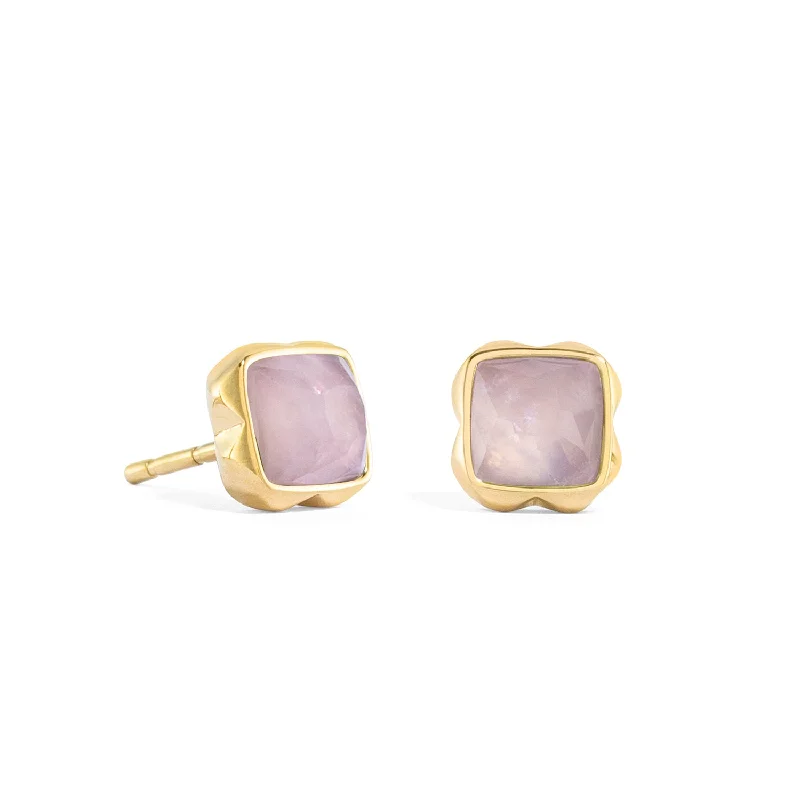 Two - Tone Gold and Silver Plated Clover Stud Earrings for a Lucky and Stylish SymbolCoeur De Lion Gold October Birthstone Rose Quartz Earrings