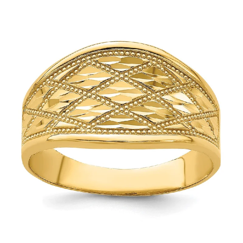 Minimalist Fashion Rings in Stainless Steel with a Single Solitaire Crystal14k Yellow Gold Diamond-Cut Quilted Pattern Ring