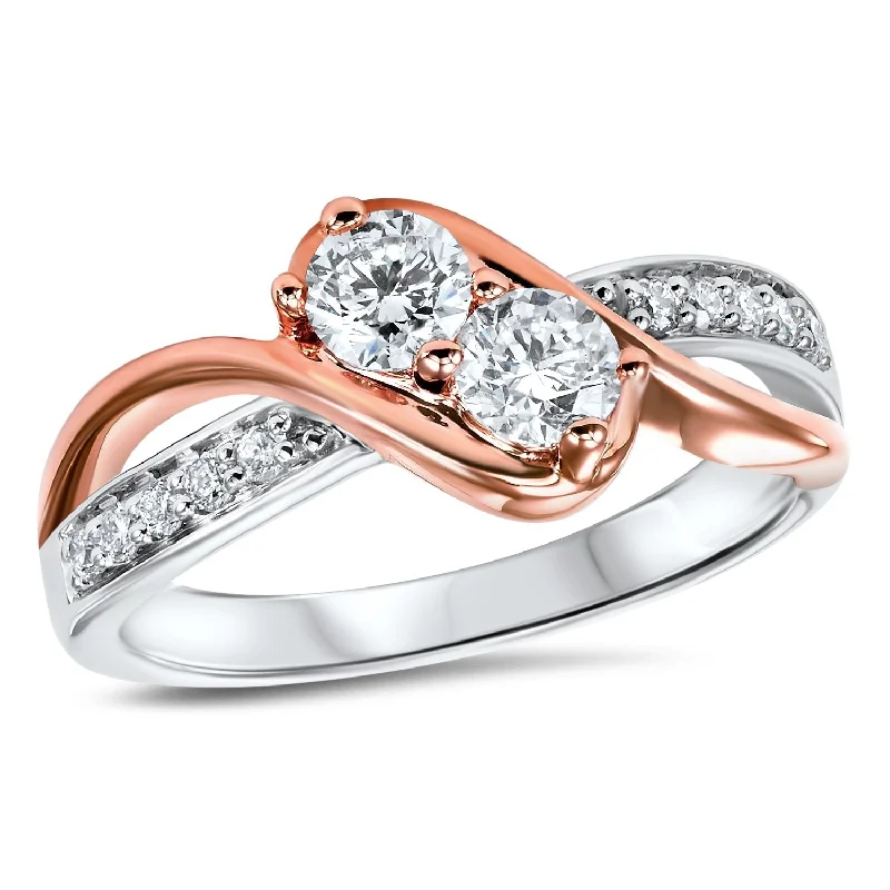 Men's Topaz Engagement Rings in 10K Gold with a Channel - Set Diamond Band14K Rose Gold Diamond Two Stone Ring 1/2 ct