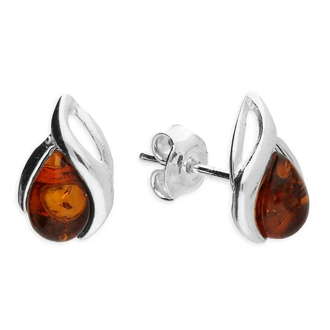 Men's Stainless Steel Skull Stud Earrings with Black Enamel for an Edgy and Rock - Inspired StyleSterling Silver Amber Teardrop Stud Earrings