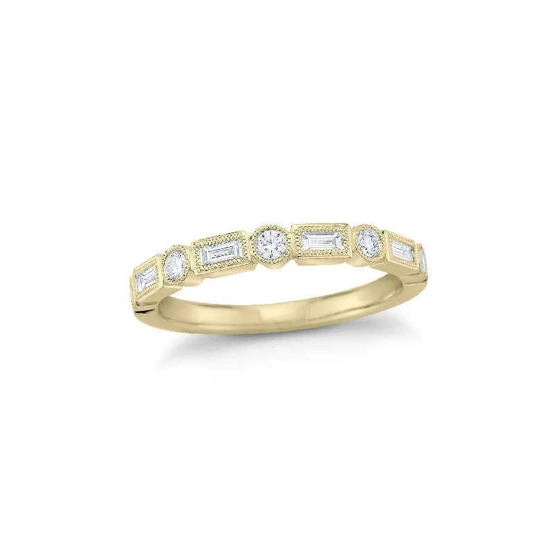 Statement - Making Fashion Rings in Gold - Plated Brass with Oversized Cubic Zirconia StonesRound & Baguette diamond Stacking Ring with Antique Milgrain