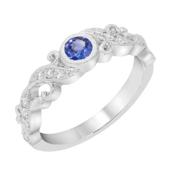 Men's Diamond Engagement Rings with Platinum Band and Halo Setting for a Luxury Proposal14k White Gold Blue Sapphire Bezel and Diamond Filigree Ring