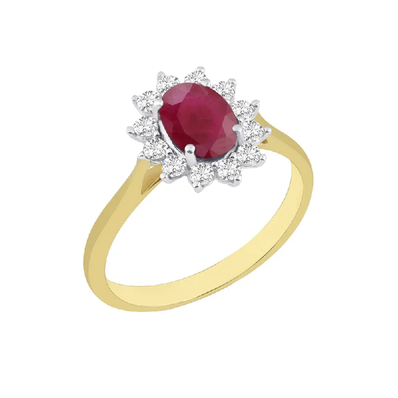 Men's Agate Engagement Rings in Sterling Silver with a Mosaic - Style Inlay18ct Yellow Gold Ruby with Diamond Cluster Engagement Ring