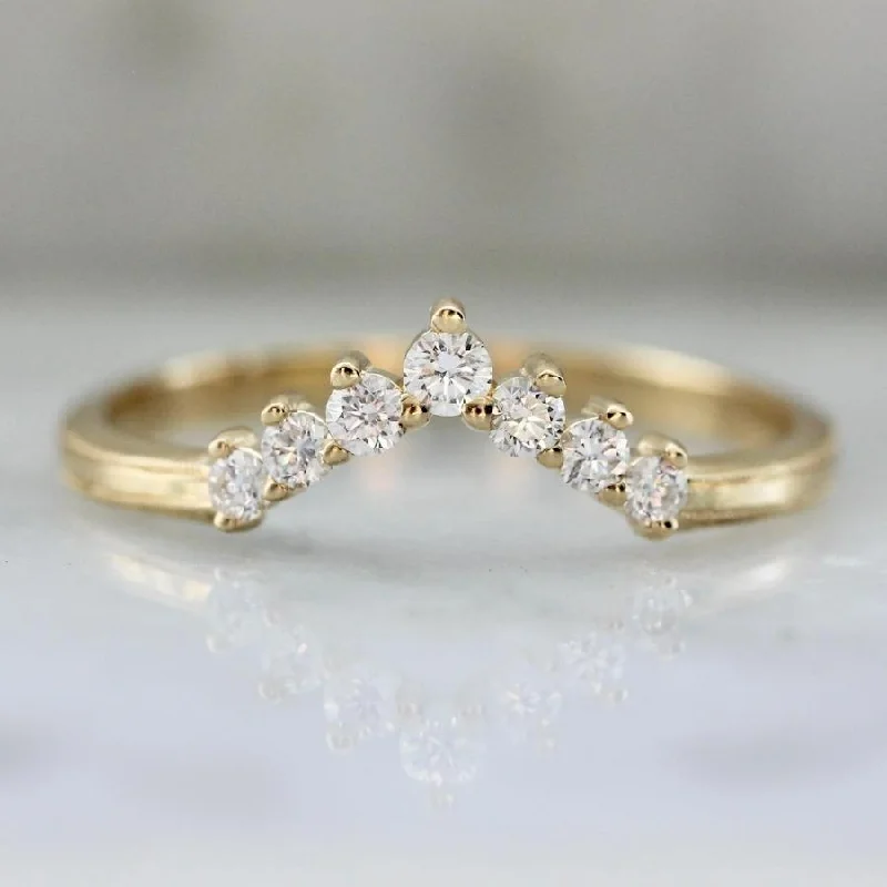 Cathedral - Style Women's Diamond Rings with a Raised Center Setting and Elaborate MetalworkLune V Shaped Tiara Diamond Band