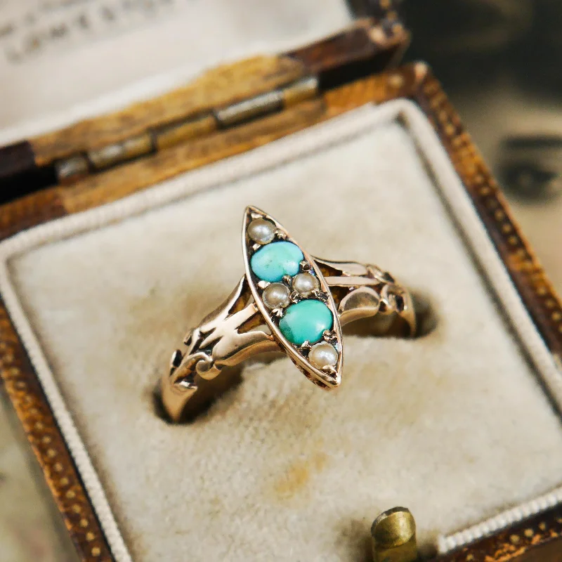 Women's Infinity Symbol Rings in Rose Gold for a Romantic TouchPoetic Art Nouveau Turquoise & Seed Pearl Ring