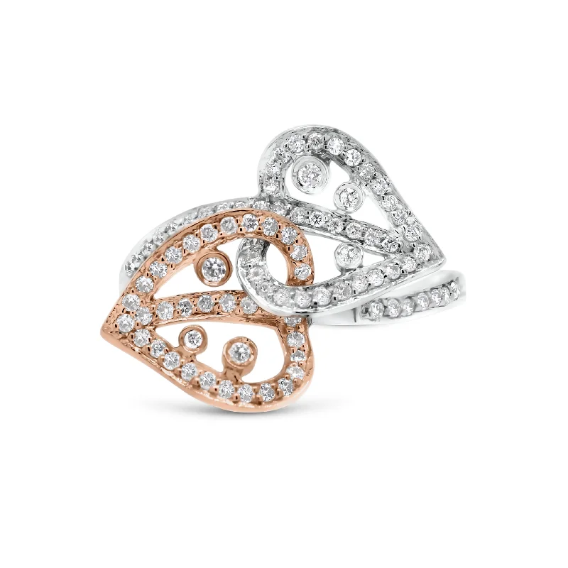 Pearl - Adorned Fashion Rings in Gold - Tone Alloy for a Sophisticated LookDiamond Interlocking Hearts Ring