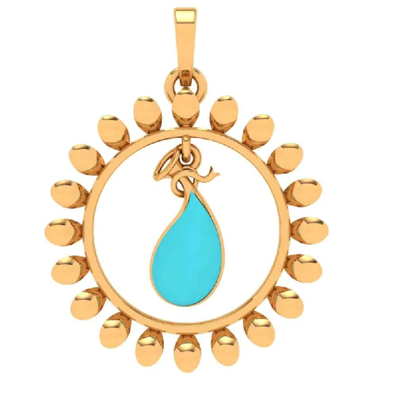 Pear - Shaped Women's Diamond Rings in Yellow Gold with a Single - Diamond Pendant Look14k Sun Shaped Blue Stone Studded Gold Pendant