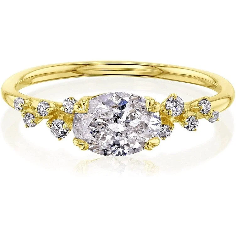 Signature - Design Women's Diamond Rings with a Brand - Specific Pattern and High - Quality DiamondsAnnello by Kobelli 14k Yellow Gold Oval Speckled Diamond Ring (I/SI, I/SI)