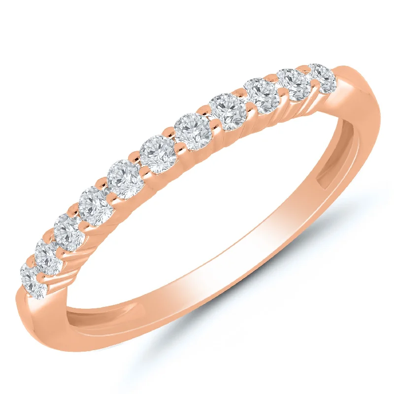 Oval - cut sapphire and diamond engagement ring in 18K white goldDainty Prong Set Rose Gold Anniversary Band with 11 Diamonds, 0.33 cttw