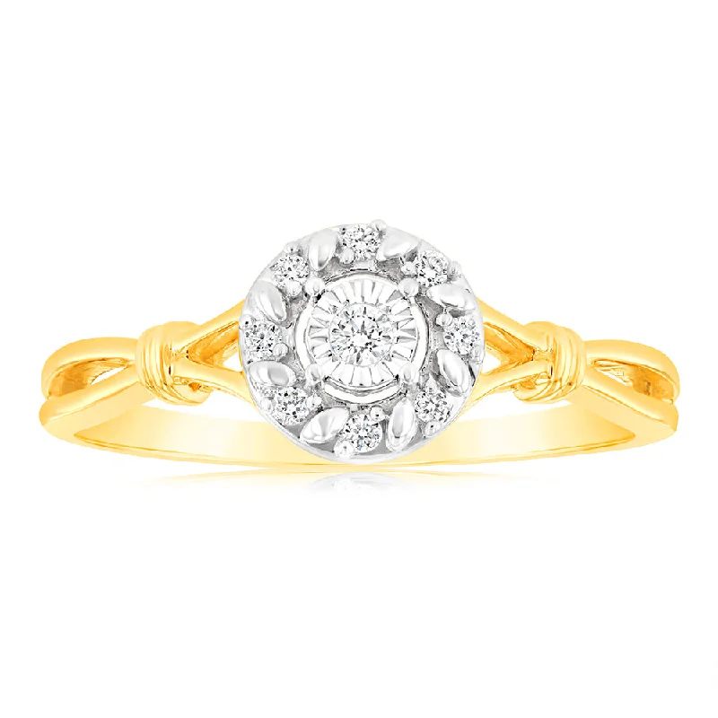 Cushion - Cut Women's Diamond Rings in Platinum with a Soft and Romantic AppearanceLuminesce Lab Grown 9ct Yellow Gold 9 Diamonds Ring