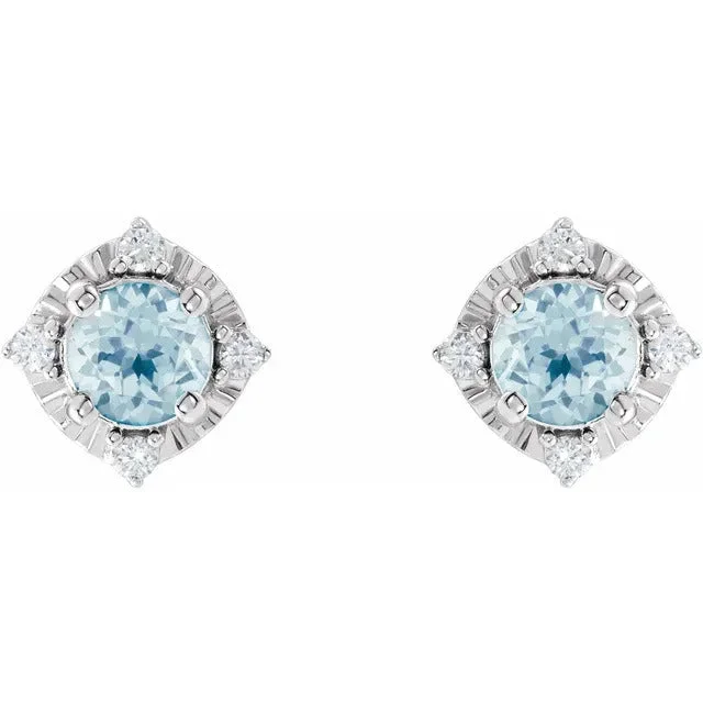 Round - cut diamond engagement ring with a twisted band design in 14K white goldSky Blue Topaz Earrings with Diamonds