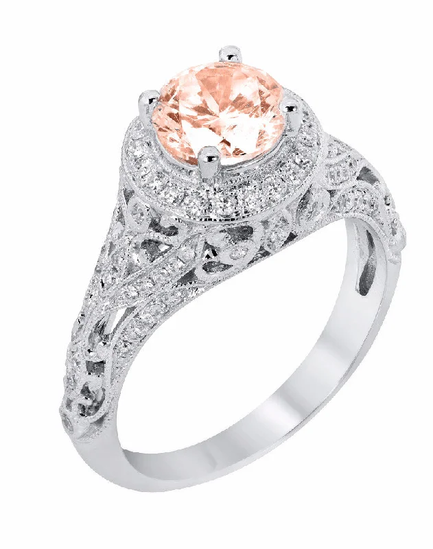 Men's Agate Engagement Rings in Sterling Silver with a Mosaic - Style Inlay14k White Gold Round Morganite and Diamond Halo Vintage Style Engagement Ring