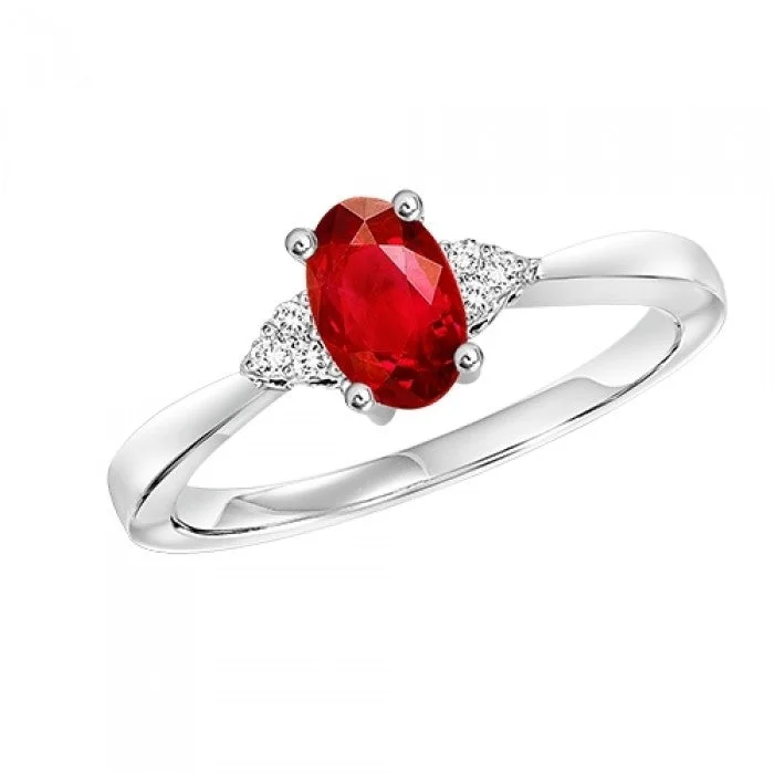 Halo diamond engagement ring in 18K white gold with a center oval - cut stoneGarnet Ring with Trios of Side Diamonds