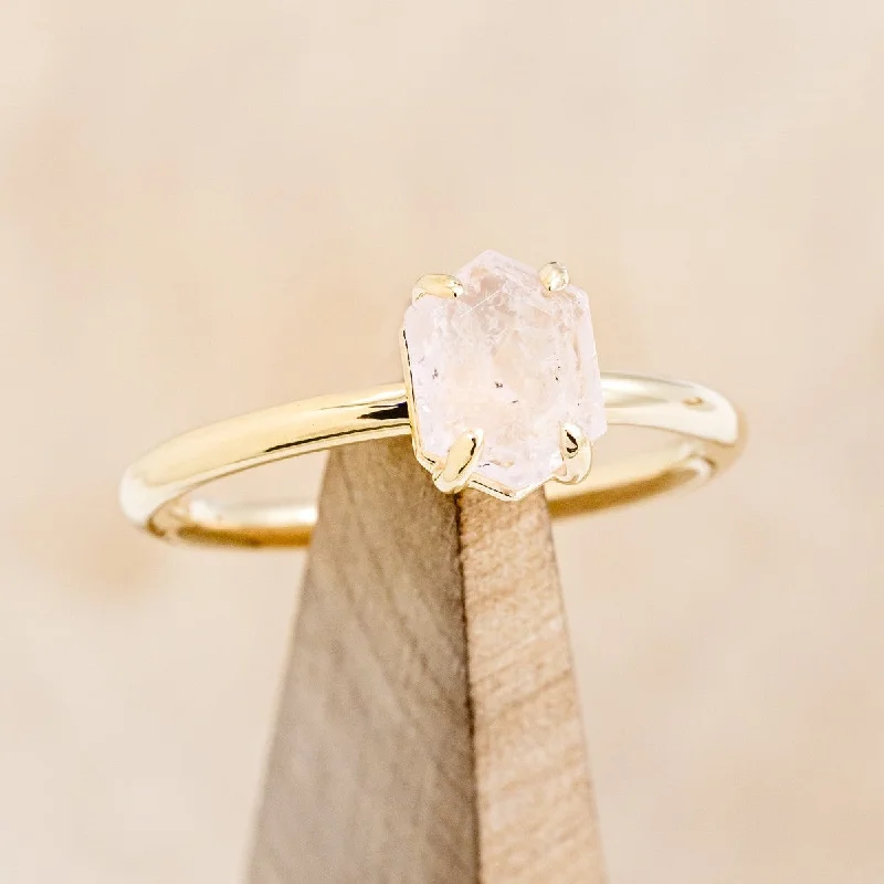 Men's Tourmaline Engagement Rings in 18K Two - Tone Gold with a Floral - Inspired Setting"AURUM" - ROSE QUARTZ SOLITAIRE ENGAGEMENT RING