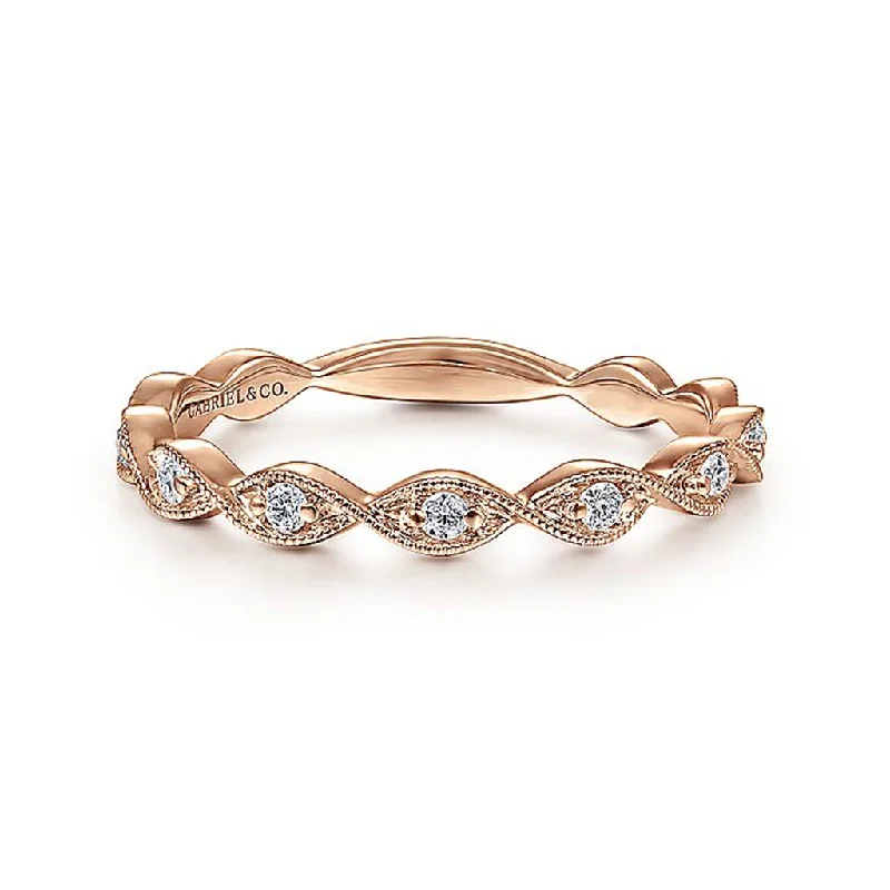 Fashion Rings with Initial Charms in Silver - Plated Metal for a Custom Accessory14K Rose Gold Diamond Stackable Ring