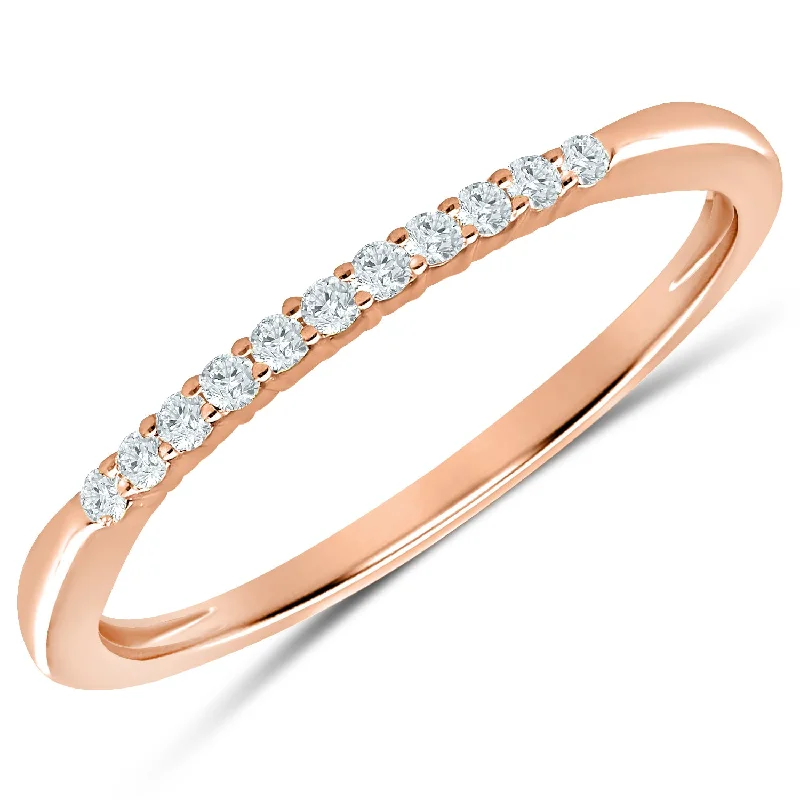 Opal and diamond engagement ring in a contemporary silver band with black - rhodium accentsDelicate Rose Gold Diamond Anniversary Band with 11 Prong Set Diamonds, 0.10 cttw