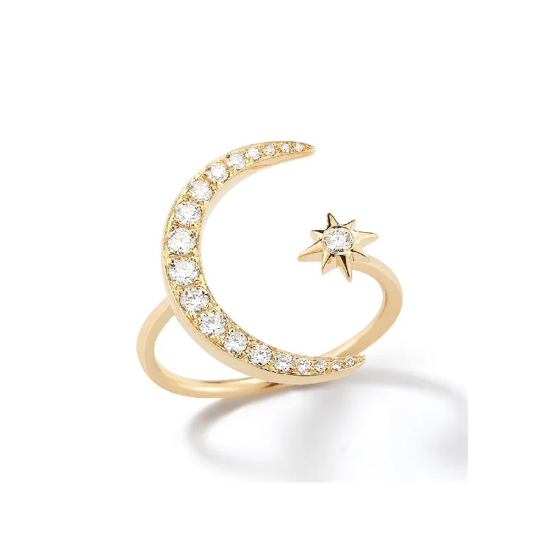 Fashion Rings with Zodiac Symbols in Gold - Filled Metal for a Personalized TouchCrescent Moon and Star Diamond Ring