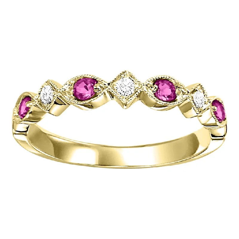 Marquise - cut diamond engagement ring with a split - shank band in platinumRuby and Diamond Stacking Ring in Yellow Gold