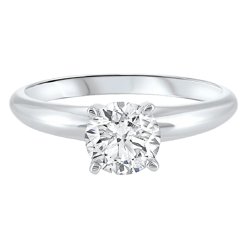 Round - cut diamond engagement ring with a twisted band design in 14K white goldSolitaire Engagement Ring with Round Lab Created Diamond- 1.00 ct.