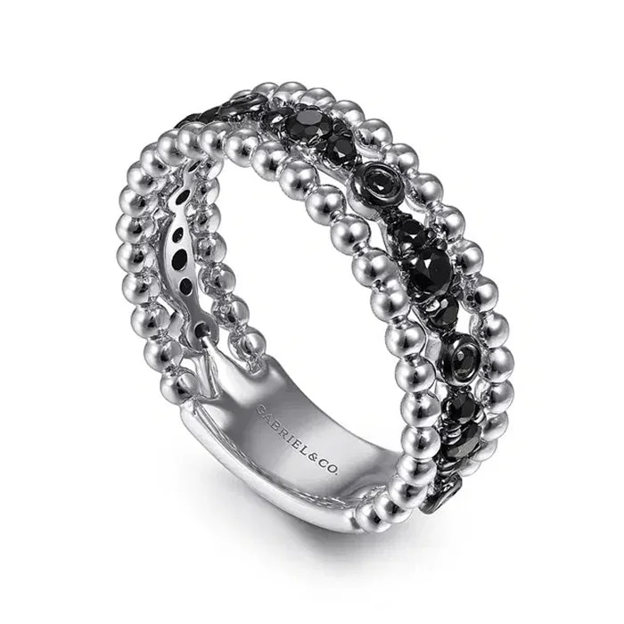 Magnetic Fashion Rings in Stainless Steel with a Modern, Interlocking DesignGabriel & Co. Black Spinel Bujukan Stackable Ring in Sterling Silver