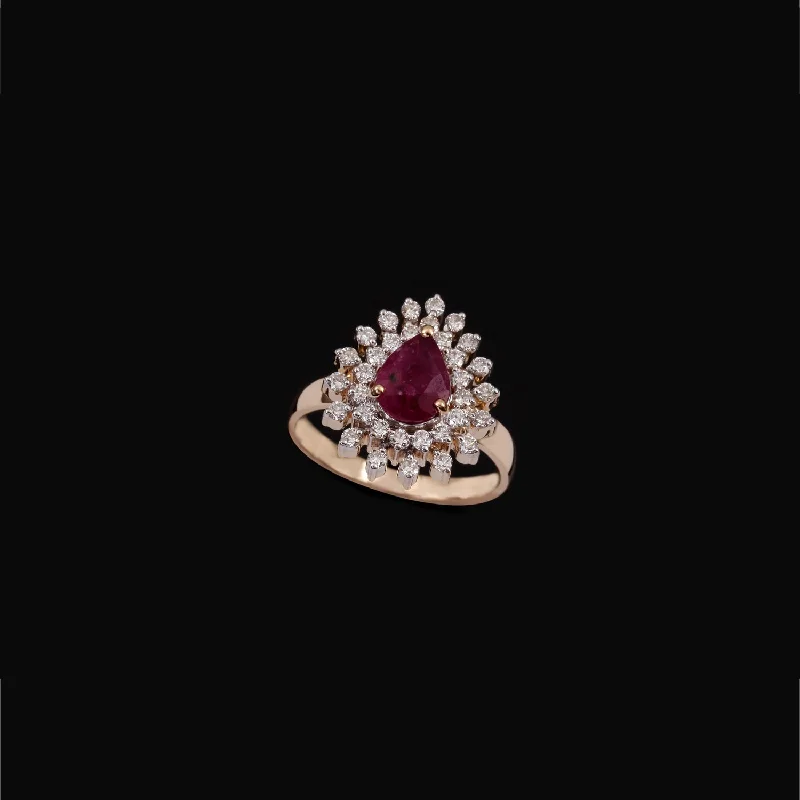 Marquise - Cut Women's Diamond Rings in Palladium for a Unique and Elongated Shape14K YG Cluster Diamond, Ruby Ring-1pc