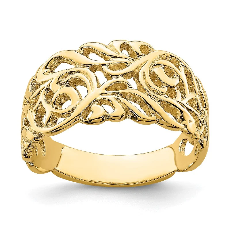 Rhinestone - Embellished Fashion Rings in Silver - Tone Metal for a Glamorous Touch14k Yellow Gold Cut-Out Scroll Band Ring