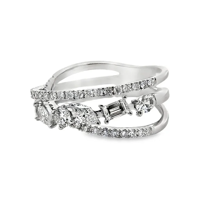 Fashion Rings with Initial Charms in Silver - Plated Metal for a Custom AccessoryMountz Collection 1.30CTW Mixed Cut Diamond 3-Strand Ring in 14K White Gold