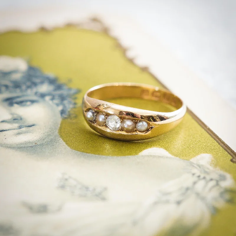 Boho - Style Women's Rings with Turquoise and Leather AccentsVictorian Date 1888 Pearl and Diamond Band Ring