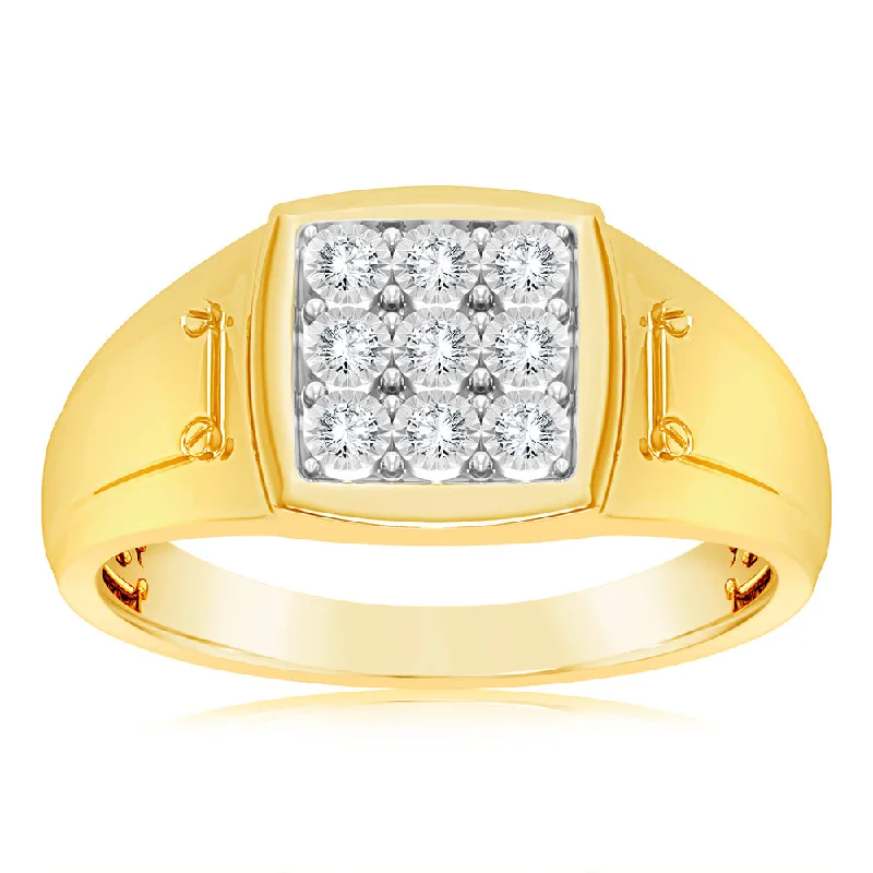 Adjustable Women's Diamond Rings with a Flexible Band for a Comfortable and Custom FitLuminesce Lab Grown 1/6 Carat Diamond Gents Ring in 9ct Yellow Gold