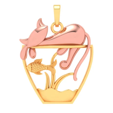 Three - Stone Women's Diamond Rings Symbolizing Past, Present, and Future with Emerald - Cut Diamonds14k Fish Bowl Gold Pendant With A Yellow Gold Cat On Top From Amazea Collection